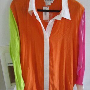 Vintage 100% silk linea louis dell'olio colorblok blouse shirt nwot 2x